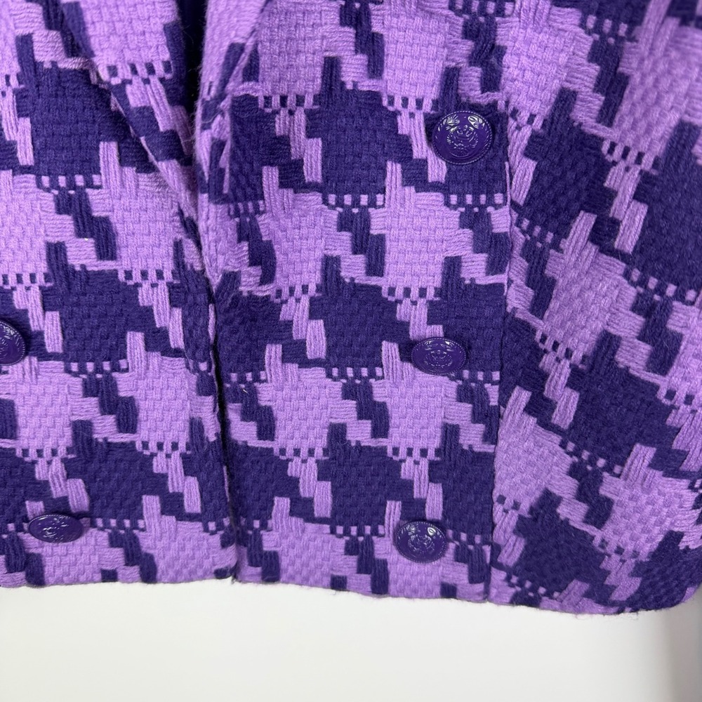 NWT L'AGENCE Inez Purple Houndstooth Cropped Double Breasted Blazer Sz 4 Jacket - Picture 5 of 12